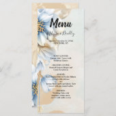 Blauw bloemenbruiloft Menu (Voorkant / Achterkant)