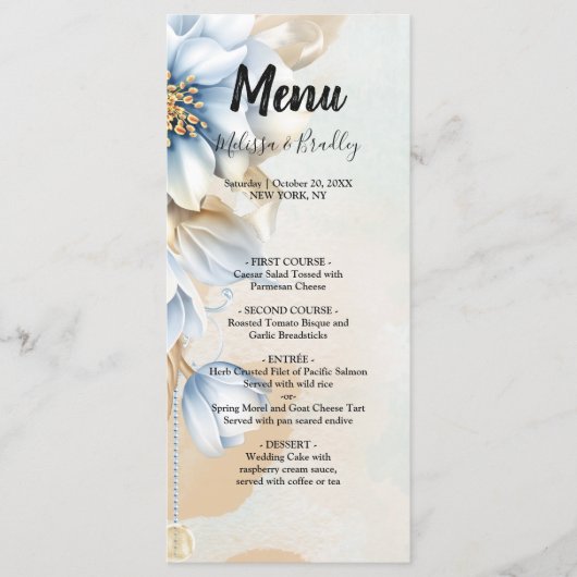 Blauw bloemenbruiloft Menu (Voorkant)