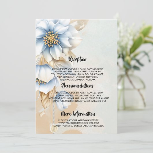  Blauw bloemenbruiloft programma (Staand voorkant)