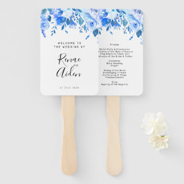 Blauw bloemenbruiloft programma hand fan, blauw bl handwaaier