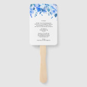 Blauw bloemenbruiloft programma hand fan, blauw bl handwaaier (Achterkant)
