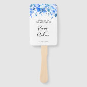 Blauw bloemenbruiloft programma hand fan, blauw bl handwaaier (Voorkant)
