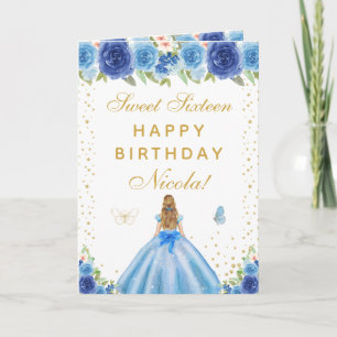 Blauw Bloemend Blond Haar Meisje Sweet Sixteen Kaart