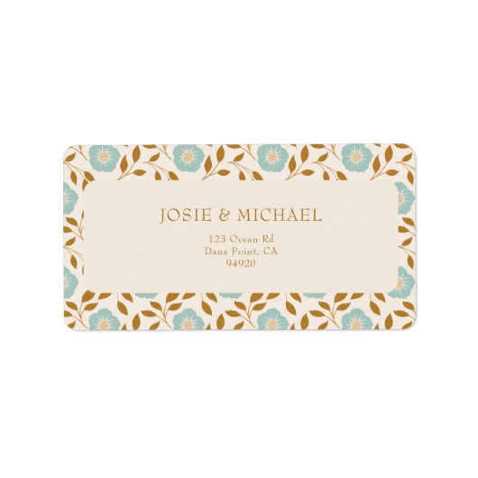 Blauw Bloemend Boho  Etiket (Voorkant)