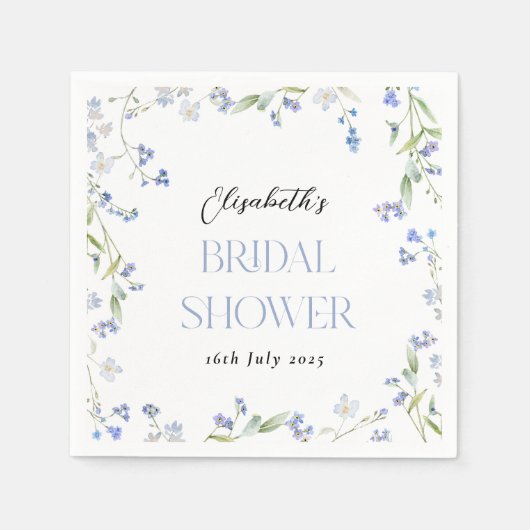Blauw Bloemend Bruiloftsfeest Servet (Voorkant)