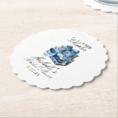 Blauw Bloemend Een Nieuwe Hoofdstuk Bruiloft Feest Kartonnen Onderzetters (Gekanteld)