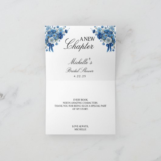 Blauw Bloemend Een Nieuwe Hoofdstuk Bruiloftsfeest Bedankkaart (Binnen)