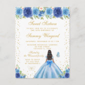 Blauw Bloemend meisje met donkere huid Prinses Swe Briefkaart (Voorkant)
