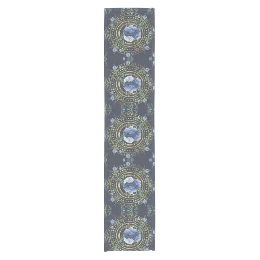 Blauw Bloemend Modern Vintage Korte Tafelloper (Voorkant)