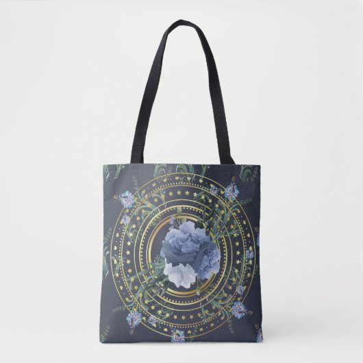 Blauw Bloemend Modern Vintage Tote Bag (Voorkant)