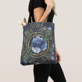 Blauw Bloemend Modern Vintage Tote Bag (Dichtbij)