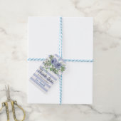 Blauw Bloemend Waterverf Strepen Bedankt Feest Cadeaulabel (Met Touw)