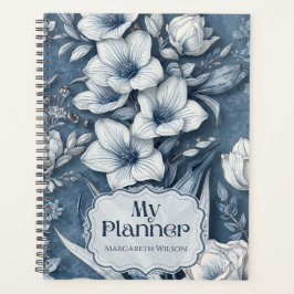 Blauw Bloemendagplanner Agenda Notitieboek Journaa