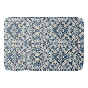 Blauw Bloemendamaskpatroon Dekbed Badmat