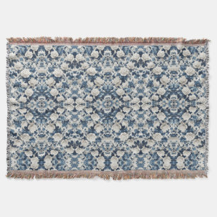 Blauw Bloemendamaskpatroon Dekbed Deken