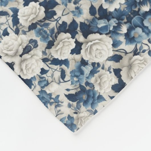 Blauw Bloemendamaskpatroon Dekbed Fleece Deken (Hoek)