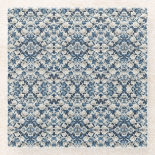 Blauw Bloemendamaskpatroon Dekbed Glazen Onderzetter