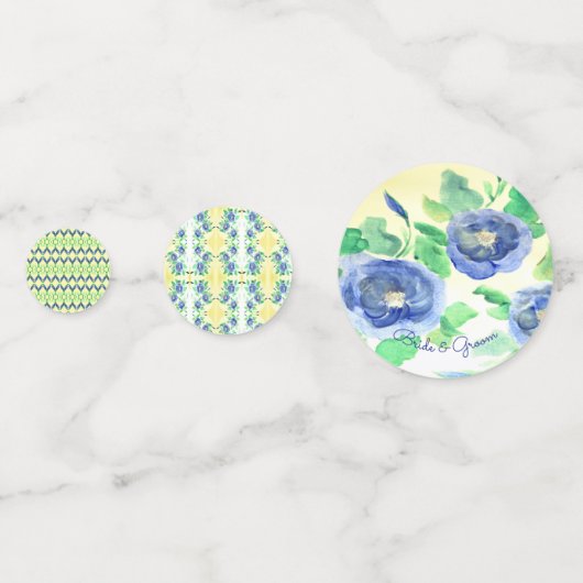 Blauw Bloemende Tafel Confetti (Voorkanten)