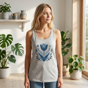 Blauw Bloemendecor Hippie Tanktop Vrouwen