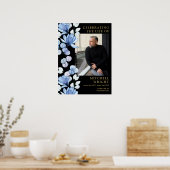 Blauw bloemendefuneralie Viering Van Het Leven Fot Poster (Keuken)