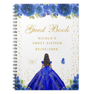 Blauw Bloemendesign Donkere Huid Prinses Sweet Six Notitieboek