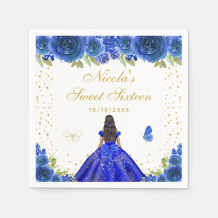 Blauw Bloemendesign Donkere Huid Prinses Sweet Six Servet