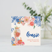 Blauw bloemendesign That's Amore Bruiloftsborrel d Bedankkaart (Staand voorkant)