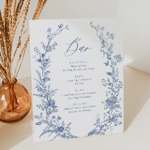 Blauw bloemendrankbarmenu voor de bruiloft