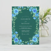 Blauw Bloemendroom Huwelijk Kaart (Staand voorkant)