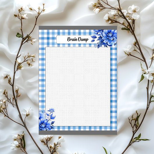Blauw Bloemengingham_ Brain Dump Notitieblok