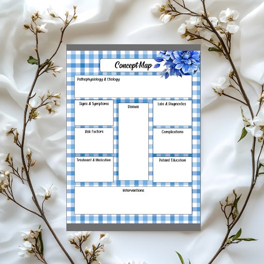 Blauw Bloemengingham _ Concept Map Notitieblok