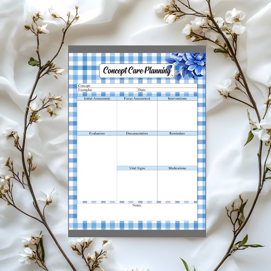 Blauw Bloemengingham_ Concept Zorgplanning Notitieblok