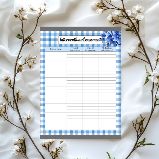 Blauw Bloemengingham _ Interventie Beoordeling  Notitieblok