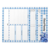 Blauw Bloemengingham _ Klinische Planning Notitieblok (Voorkant)