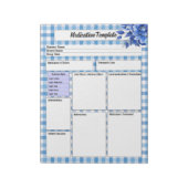 Blauw Bloemengingham _ Medicatiesjabloon Notitieblok (Linkerzijde)