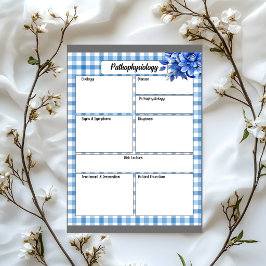 Blauw Bloemengingham_ Pathofysiologie Tijdelijk Notitieblok