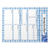 Blauw Bloemengingham_ Verpleegplan Notitieblok (Voorkant)