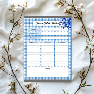 Blauw Bloemengingham _ Ziektegegevensverzameling Notitieblok