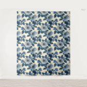 Blauw Bloemengoud Glitter Japans Ukiyo-e Wandkleed (Voorkant)