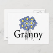 blauw bloemengranny T-shirt Briefkaart (Voorkant / Achterkant)