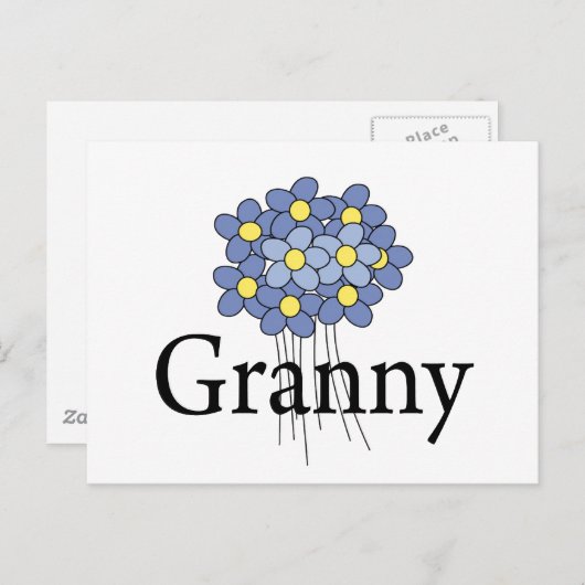 blauw bloemengranny T-shirt Briefkaart (Voorkant / Achterkant)