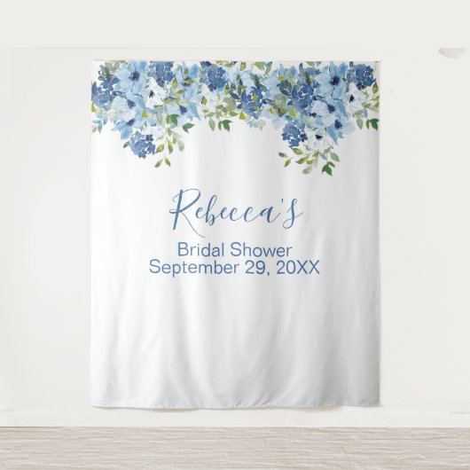 Blauw bloemengroen bruidsdouche achtergrond wandkleed (Voorkant)