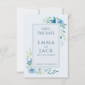 Blauw bloemengroen elegante bruiloft save the date (Voorkant)