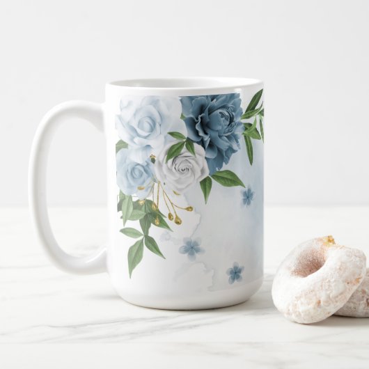 blauw bloemengroen koffiemok (Met donut)