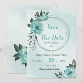  blauw bloemengroen save the date (Voorkant / Achterkant)