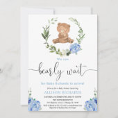 Blauw bloemengroen teddybeer boy baby shower kaart (Voorkant)