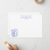 blauw bloemenhuis familie notitiekaartje (Voorkant / Achterkant in situ)