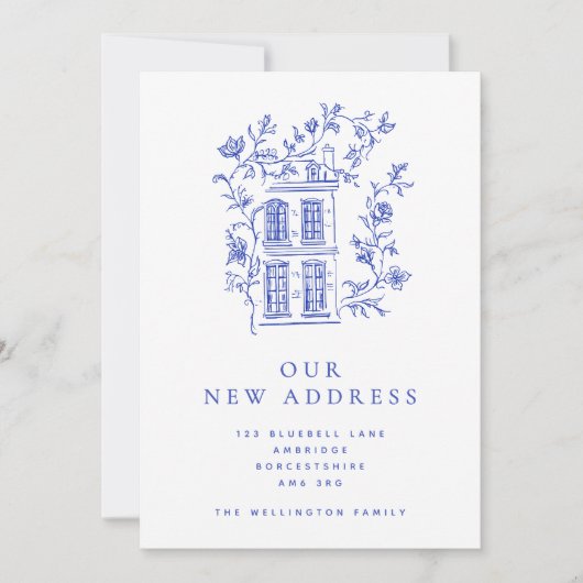  blauw bloemenhuis verhuizen aankondiging (Voorkant)