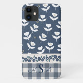  blauw bloemenhuismonogram Case-Mate iPhone case (Achterkant)
