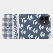 blauw bloemenhuismonogram Case-Mate iPhone case (Achterkant (horizontaal))